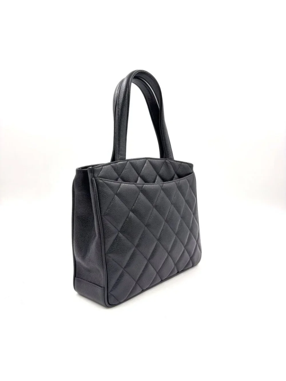 Chanel Quilted Turnlock Caviar Leather Black Tote Bag Gold